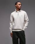 [Tommy Hilfiger] Tommy Hilfiger Essential logo 1/4 zip fleece jumper in oat-Multi 2XL MULTI