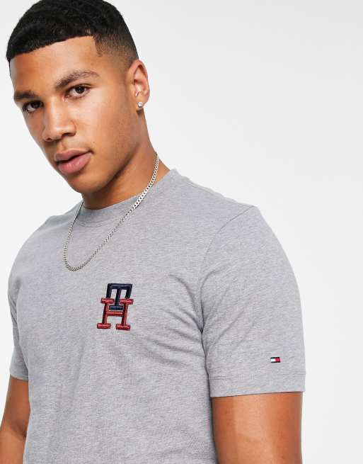 Tommy Hilfiger essential monogram logo t-shirt in gray heather | ASOS