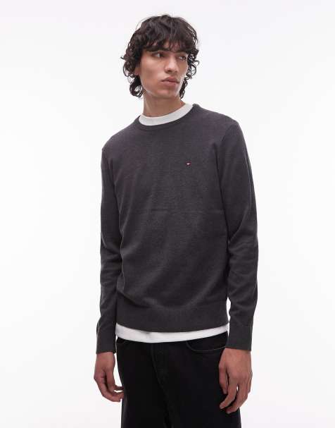 Tommy Hilfiger - Essential - Pull en coton - Gris foncé - view 1