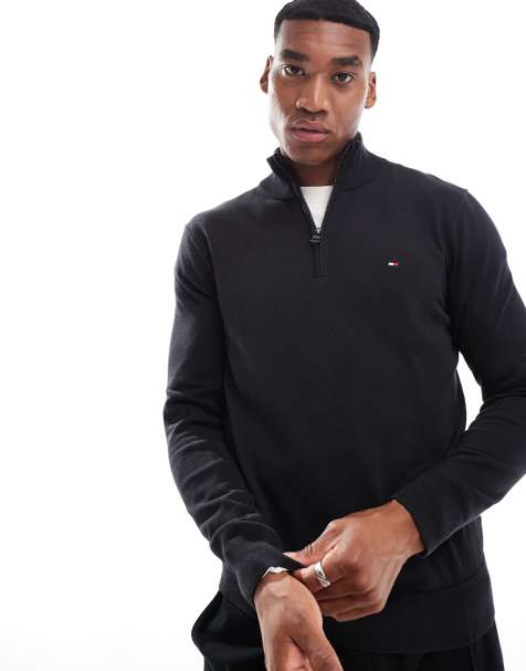 Tommy Hilfiger – Essential – Pullover in Schwarz mit halbem Reißverschluss - view 1