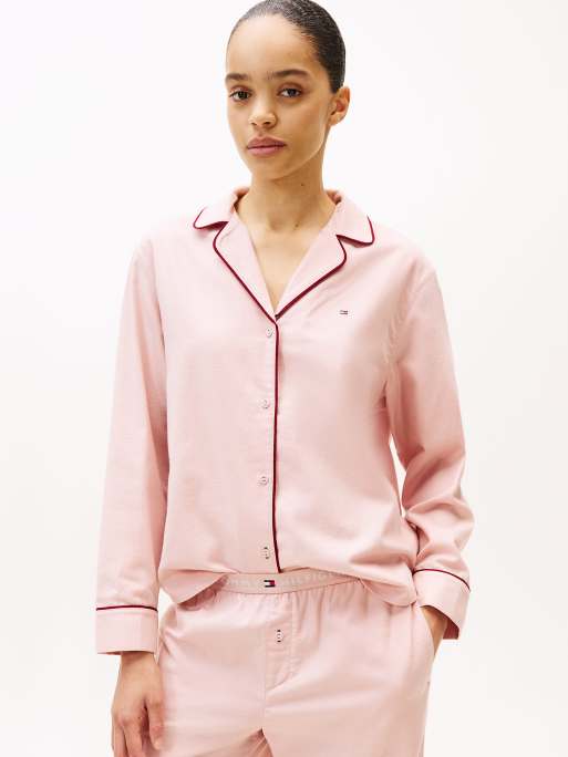 Tommy Hilfiger – Essential – Pyjamahemd aus Flanell in Hellrosa mit Fischgrätmuster