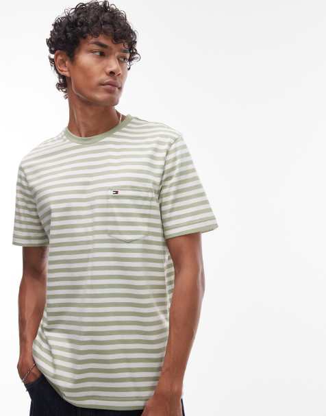 Tommy Hilfiger – Essential – Salviagrön, randig t-shirt i regular fit - view 1