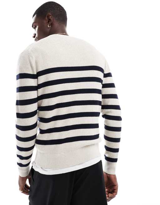 Tommy Hilfiger Essential – Sweter w kolorze złamanej bieli i granatowym, 3 z 4