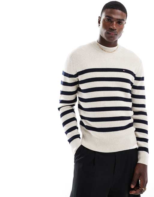Tommy Hilfiger Essential – Sweter w kolorze złamanej bieli i granatowym, 4 z 4