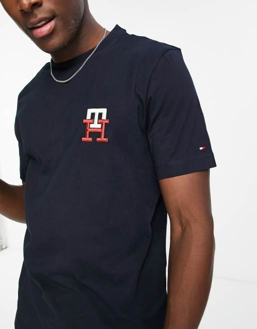 Tommy Hilfiger – Essential – T-Shirt in Marineblau mit Monogramm-Logo, 3 von 4