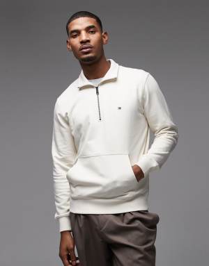Tommy Hilfiger essential terry 1/4 zip sweatshirt in cream