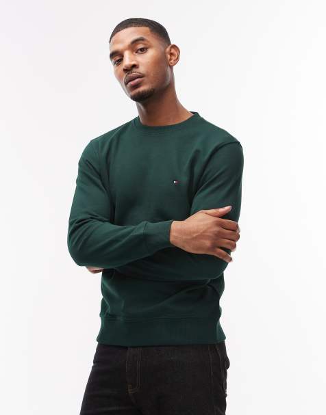 Tommy Hilfiger essential terry crew neck sweatshirt in dark green - view 1