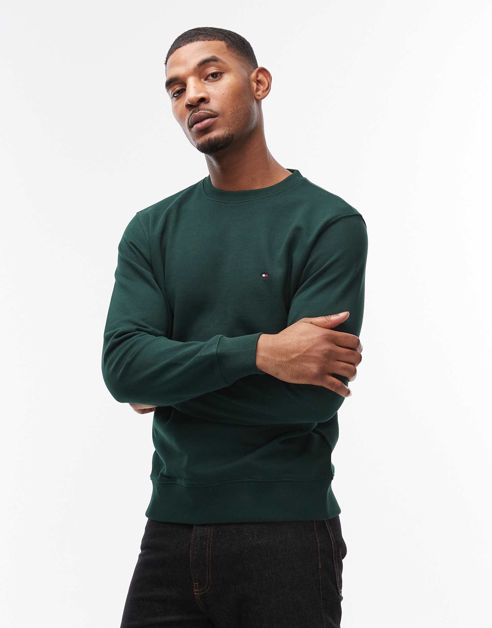 Махровая толстовка Tommy Hilfiger essential с круглым вырезом темно-зеленого цвета