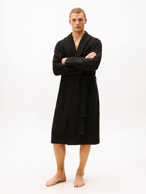 Tommy Hilfiger Essential waffle knit robe in black - view 1
