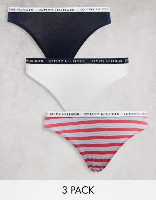 Tommy Hilfiger essentials 3 pack brief in stripe white and desert sky  - ASOS Price Checker