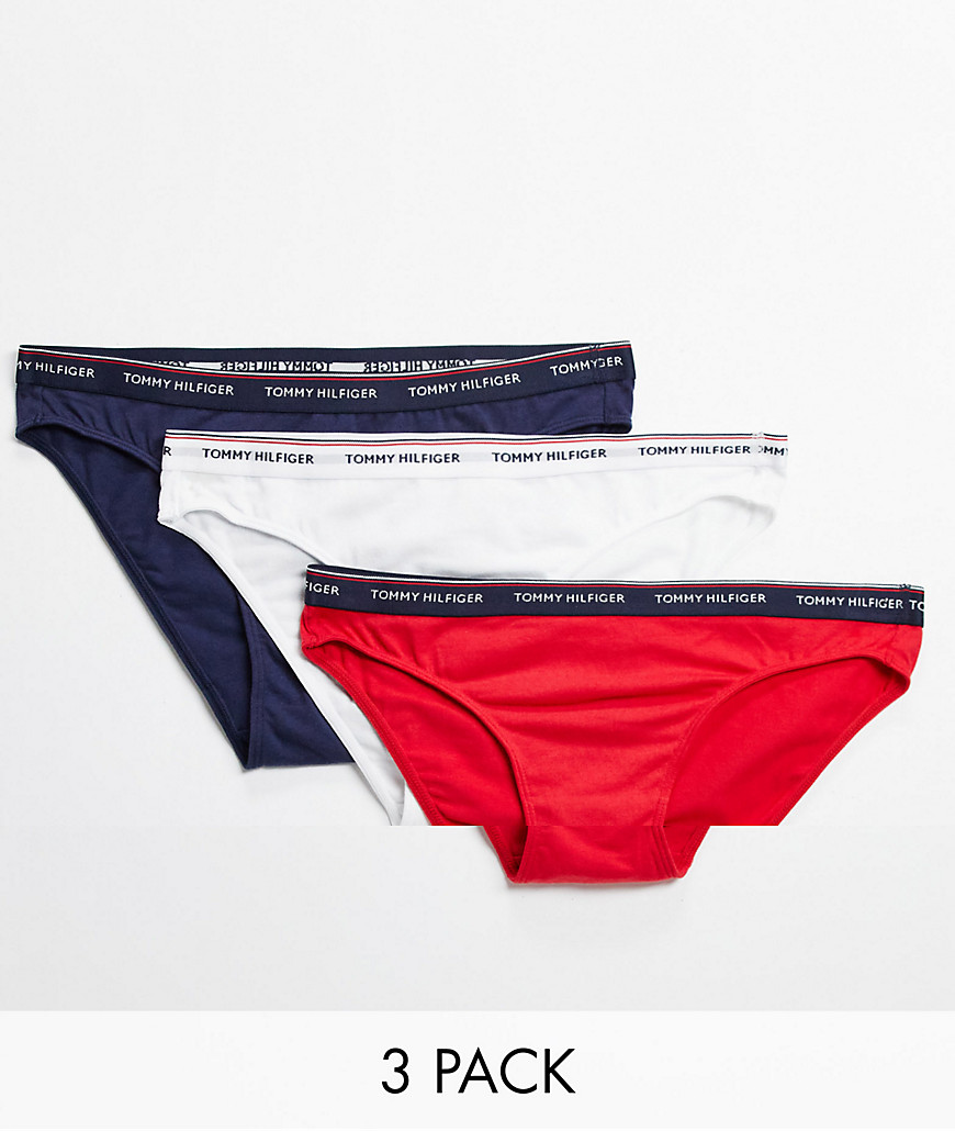 Tommy Hilfiger Essentials 3-pack logo bikini briefs in red, white and navy-Multi
