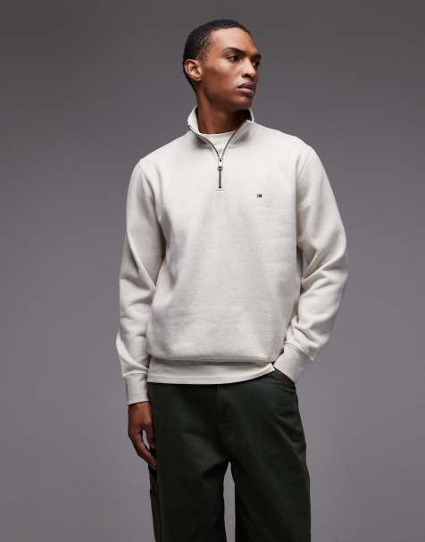 Tommy Hilfiger - Essentials - Beige sweatshirt med 1/4 lynlås og fleece-for - view 1