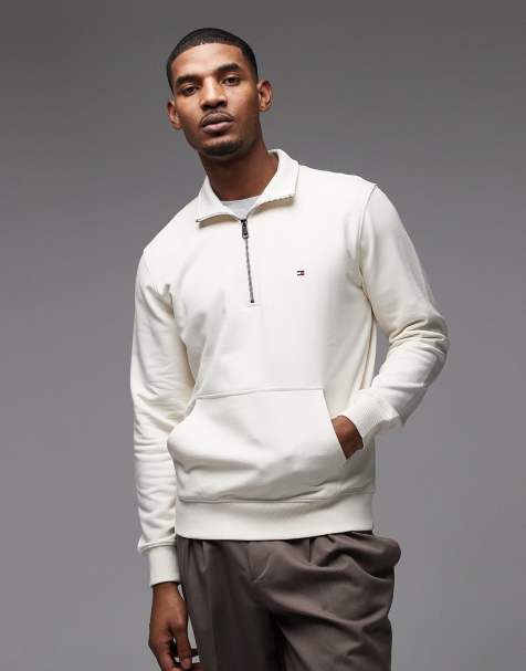 Tommy Hilfiger - Essentials - Cremehvid sweatshirt med 1/4 lynlås i terry-stof - view 1