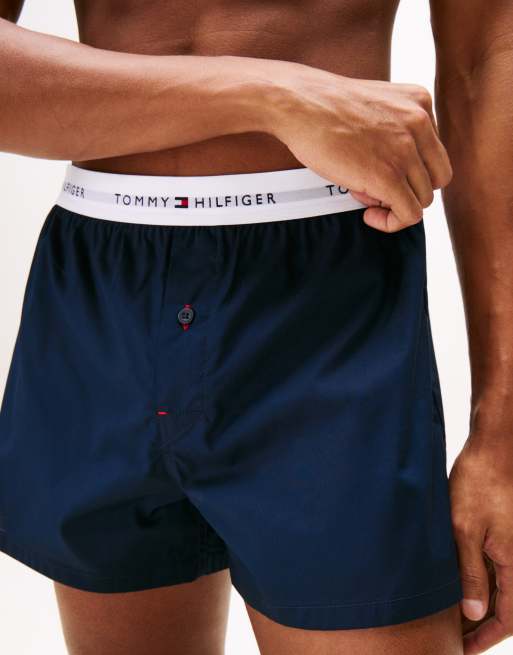 Tommy Hilfiger – Essentials – Marinblå, vävda boxershorts i bomull med logga, 2-pack, 3 av 3