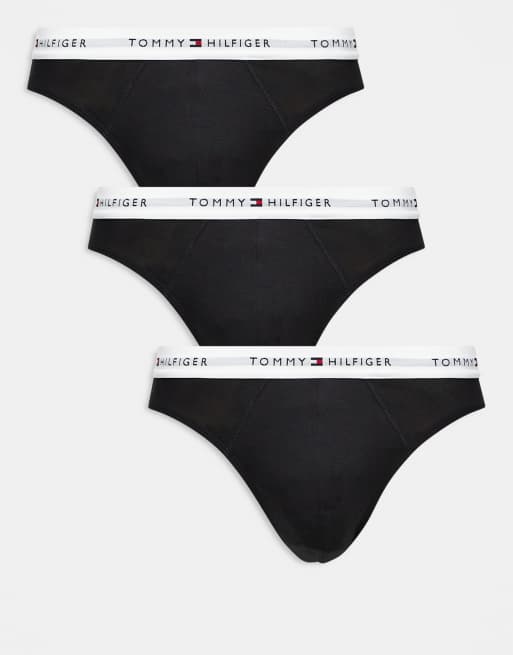 Tommy Hilfiger – Essentials – Svarta kalsonger i bomull med vita midjeband och signaturlogga, 3-pack