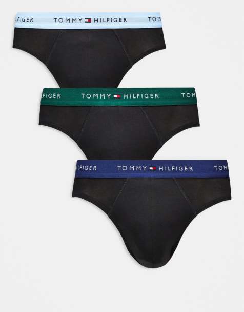 Tommy Hilfiger – Essentials – Svarta kalsonger med signaturlogga och grönt, blått och ljusblått midjeband i bomull, 3-pack - view 1