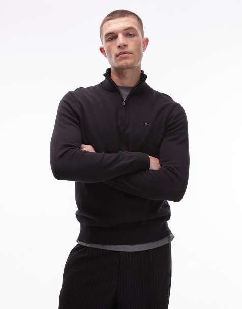 Tommy Hilfiger - Essentials - Trui van katoen met korte rits in zwart - view 1