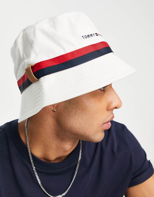 Tommy Hilfiger - Established - Cappello da pescatore bianco con bandiera, 3 di 4