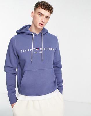 Tommy Hilfiger established logo hoodie in blue - ASOS Price Checker