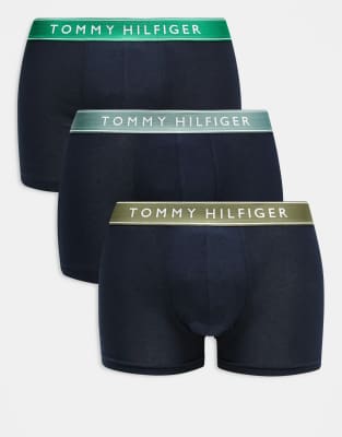 everyday essentials 3 pack boxer briefs in navy with green waistbands