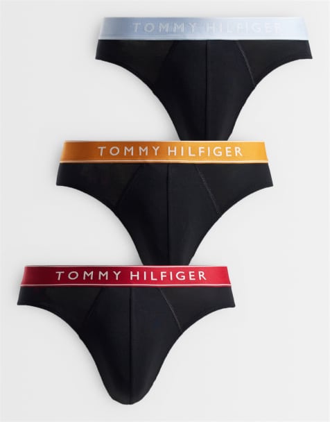 Tommy Hilfiger Everyday essentials 3 pack briefs in black with orange/grey/red waistbands - view 1