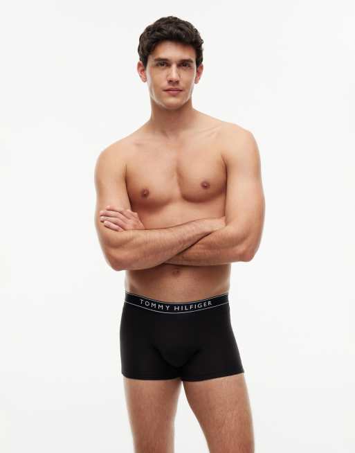 Tommy Hilfiger Everyday Essentials 3-pack trunks in black with blue/black waistbands, 2 of 4