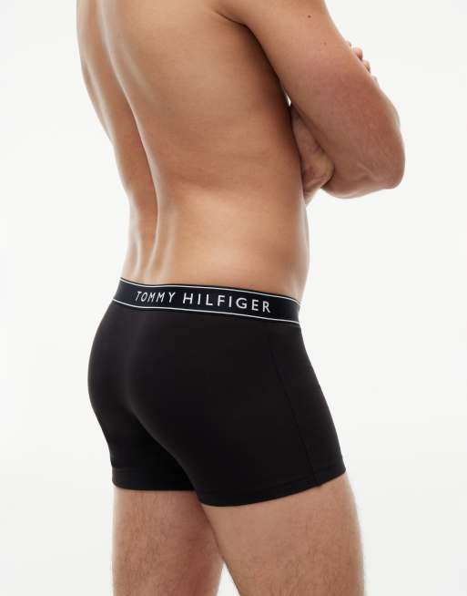 Tommy Hilfiger Everyday Essentials 3-pack trunks in black with blue/black waistbands, 3 of 4