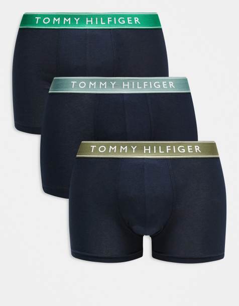 Tommy Hilfiger everyday essentials 3 pack trunks in navy with green waistbands - view 1