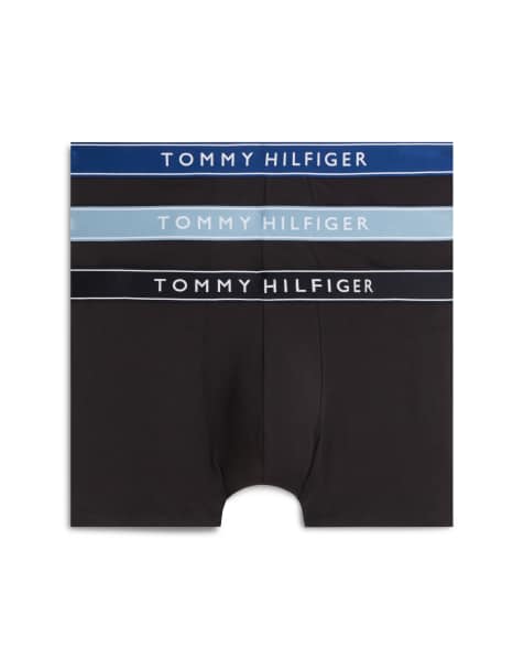 Tommy Hilfiger Everyday essentials 3-pack trunks in zwart met blauw/zwarte taillebanden - view 1