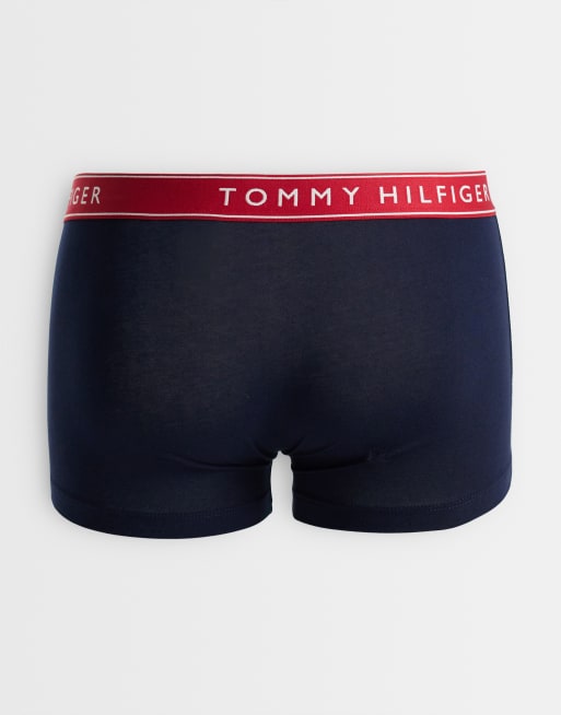 Tommy Hilfiger Everyday Essentials 3er-Pack Trunks in Schwarz mit rot/grau/schwarzem Bund, 2 von 3