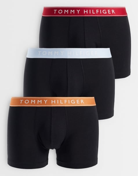 Tommy Hilfiger - Everyday Essentials - Confezione da 3 boxer aderenti neri con fascia in vita arancione, grigia e rossa - view 1