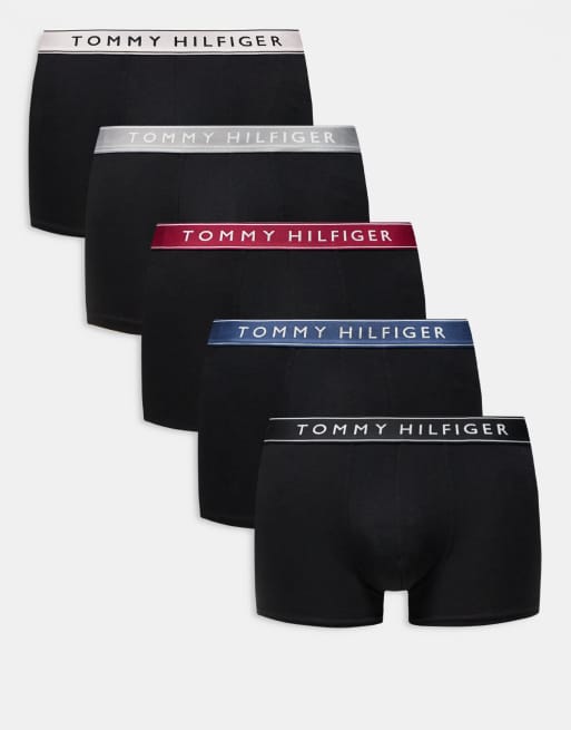 Tommy Hilfiger - Everyday Essentials - Lot de 5 boxers à taille colorée - Noir