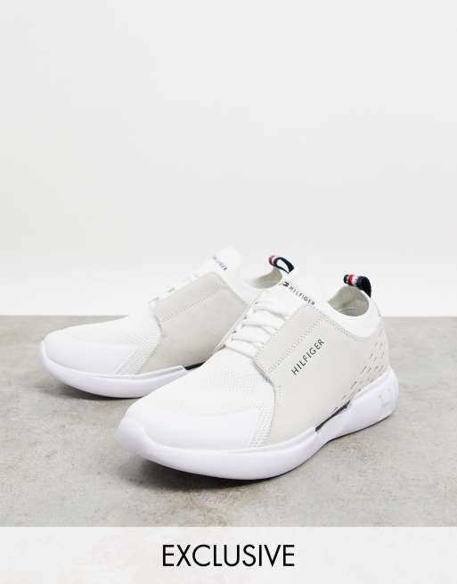 Tommy Hilfiger White Core Cupsole Shoes with Blue Sole