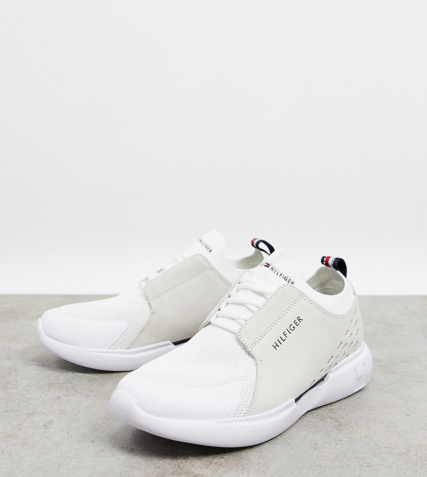 Tommy Hilfiger exclusive to ASOS corporate stripe back leather cupsole trainers in white