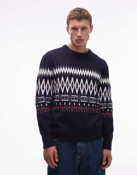 Tommy Hilfiger fairisle wool sweater in navy and white - view 1