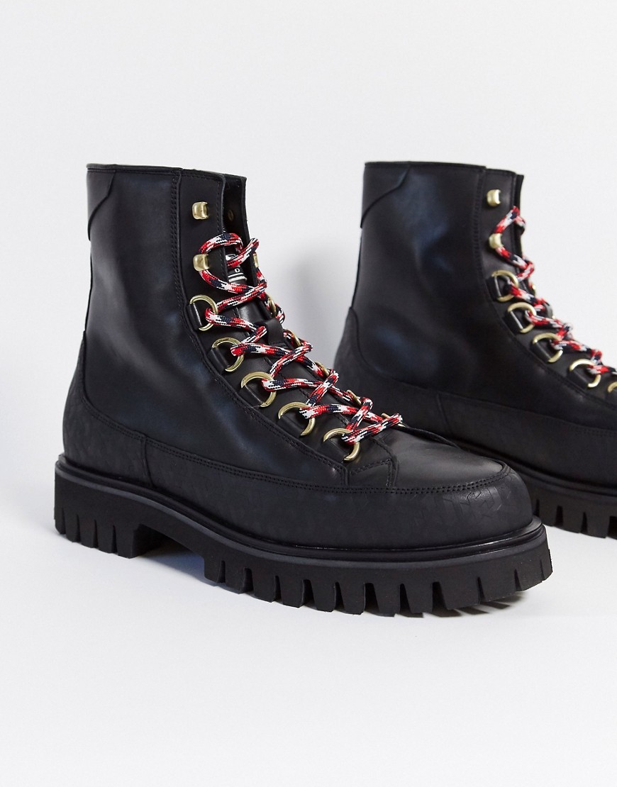 Tommy Hilfiger fashion leather monogram boot in black