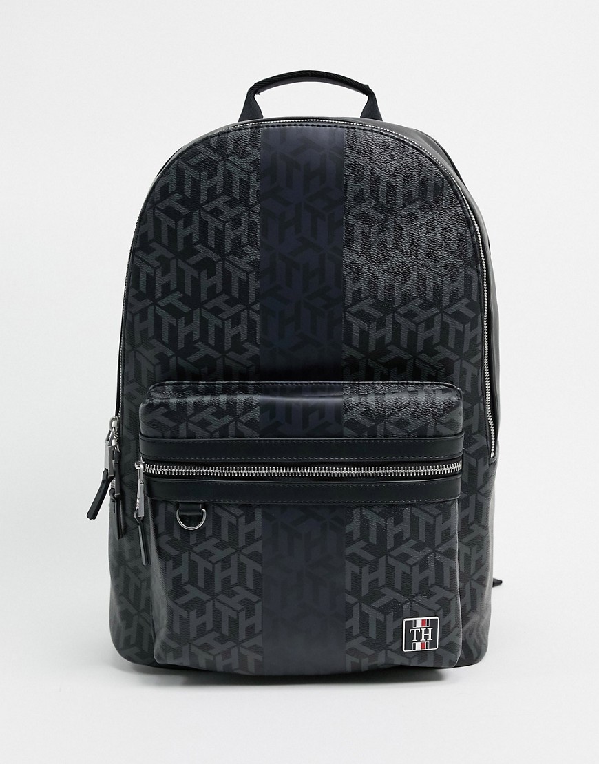 TOMMY HILFIGER FAUX LEATHER BACKPACK IN MONOGRAM PRINT-BLACK,AM0AM06236BDS