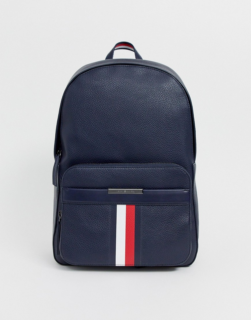 Tommy Hilfiger faux leather backpack in navy with logo stripe-Black