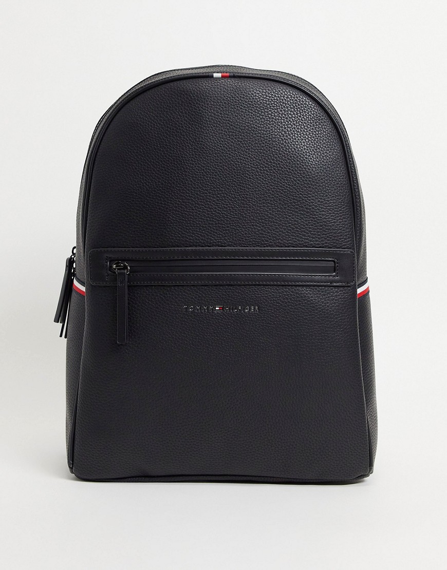 Tommy Hilfiger faux leather backpack with logo in black