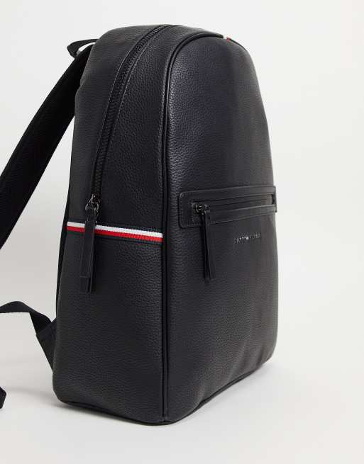 Tommy Hilfiger faux leather backpack with logo in black ASOS