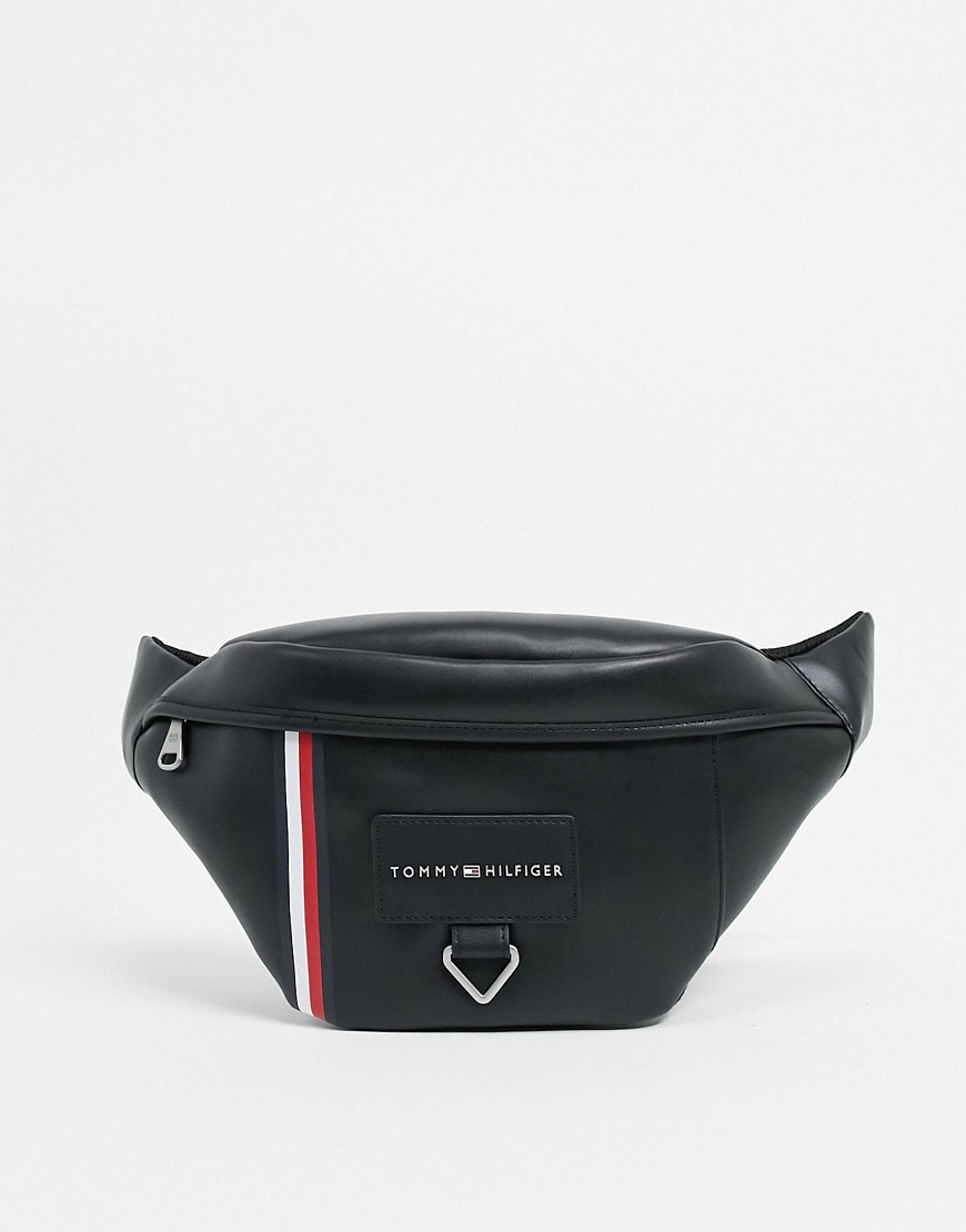 Tommy Hilfiger faux leather bum bag with stripe logo-Black