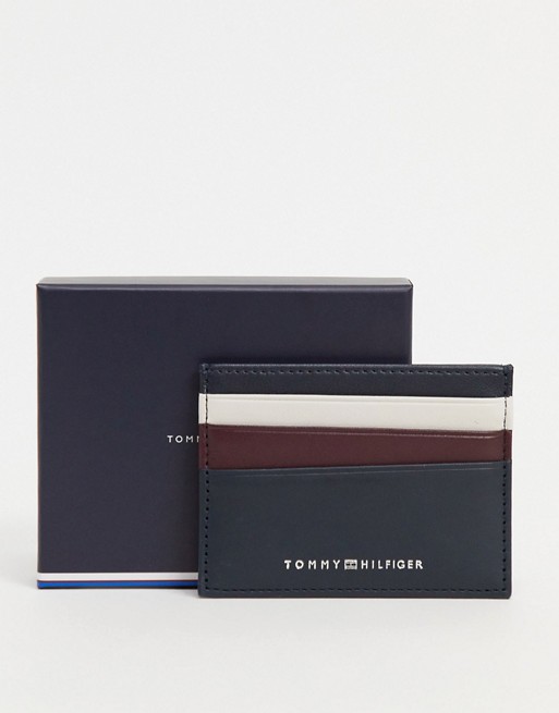 Tommy Hilfiger leather card holder in black with contrasting pockets and logo
