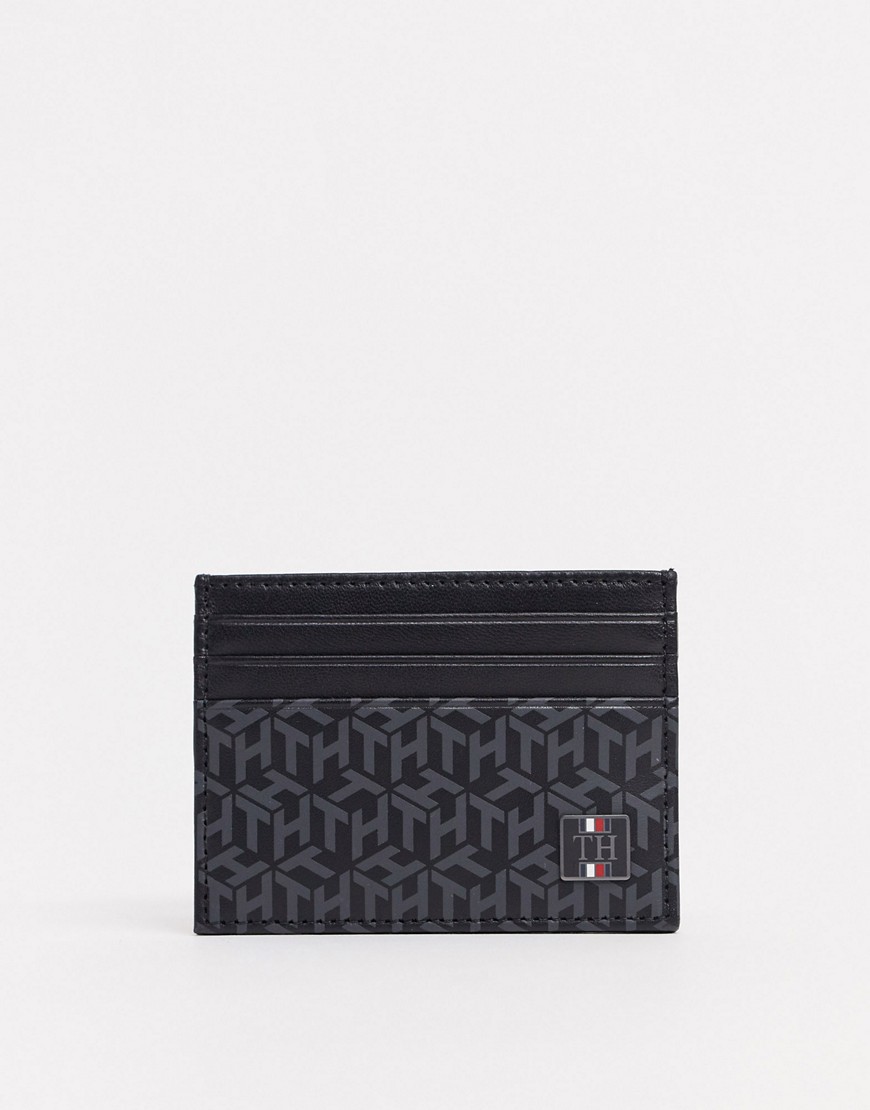 Tommy Hilfiger faux leather card holder in monogram print with logo-Black
