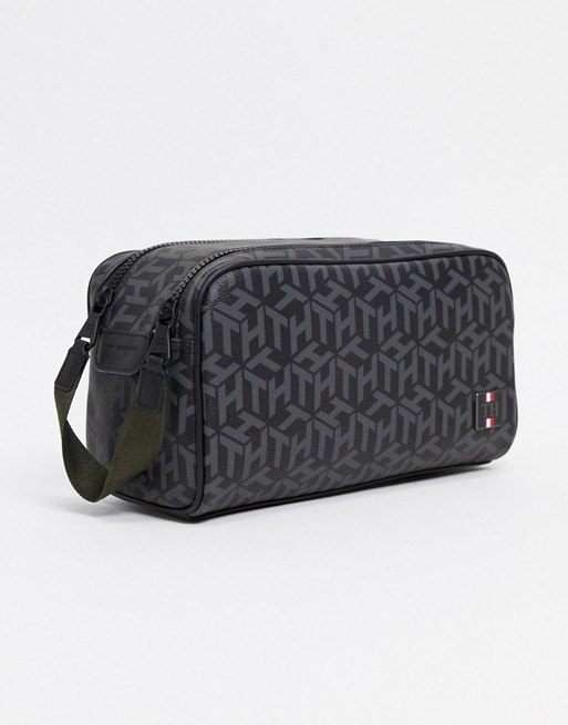 Tommy Hilfiger faux leather washbag in monogram print with logo