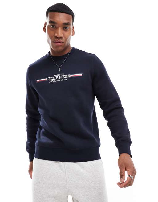 Tommy Hilfiger - Felpa blu navy con riga sul petto