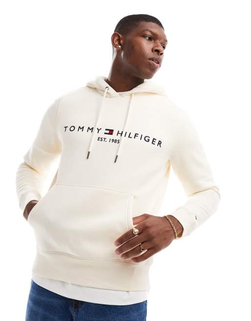Tommy Hilfiger - Felpa con cappuccio color crema con logo