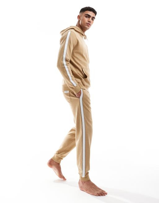 Tommy Hilfiger - Felpa con cappuccio da casa beige con righe bianche