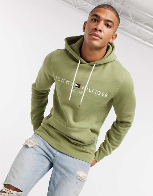 Tommy Hilfiger Felpa con cappuccio e logo bandiera verde ASOS