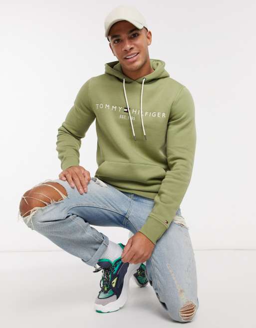 Tommy Hilfiger Felpa con cappuccio e logo bandiera verde ASOS