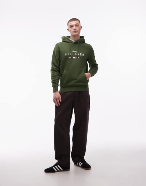 Tommy Hilfiger - Felpa con cappuccio verde con logo grande al centro , 2 di 5